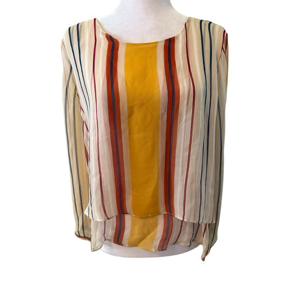 Anthropologie Maeve Sheer Silk Mullticolor Striped Blouse   S​